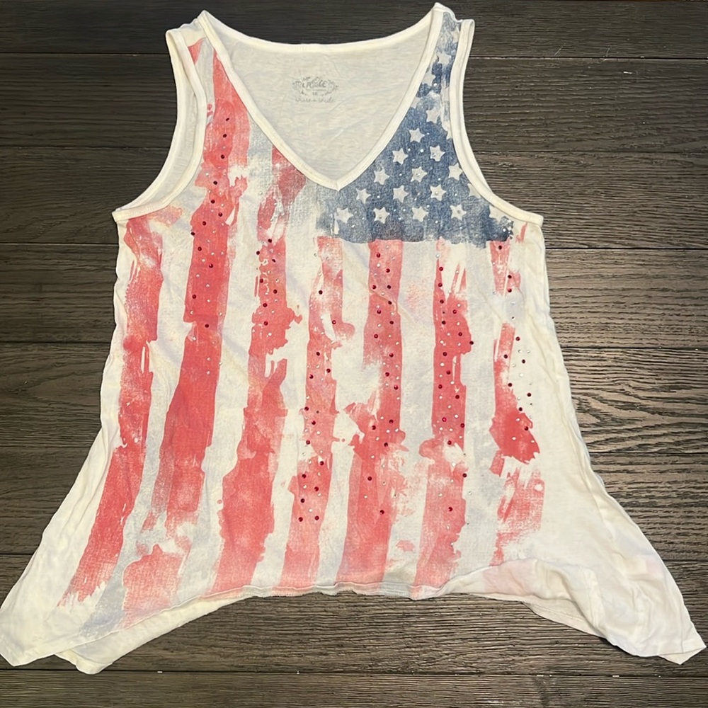 🏠Stars and Stripes flag 4th of July Tank Top  girls size 18/junior M